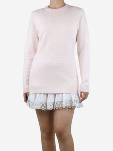 Brandon Maxwell Pink floral-gingham wool jumper - size L