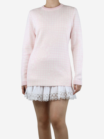 Pink floral-gingham wool jumper - size L Knitwear Brandon Maxwell 