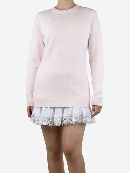 Pink floral-gingham wool jumper - size L product image