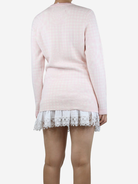 Pink floral-gingham wool jumper - size L alternate image