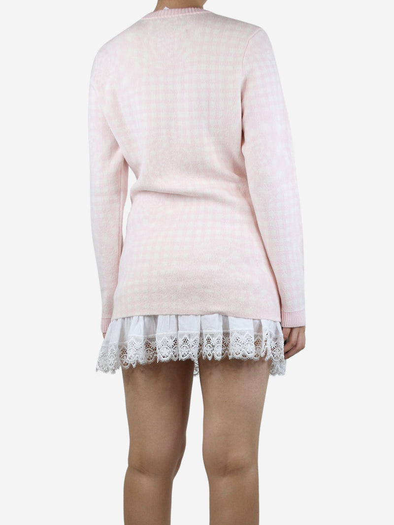 Pink floral-gingham wool jumper - size L Knitwear Brandon Maxwell 