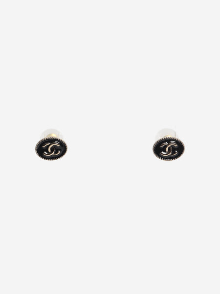 Black and gold CC oval stud earrings product image