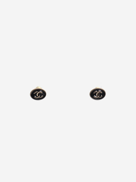 Black and gold CC oval stud earrings alternate image