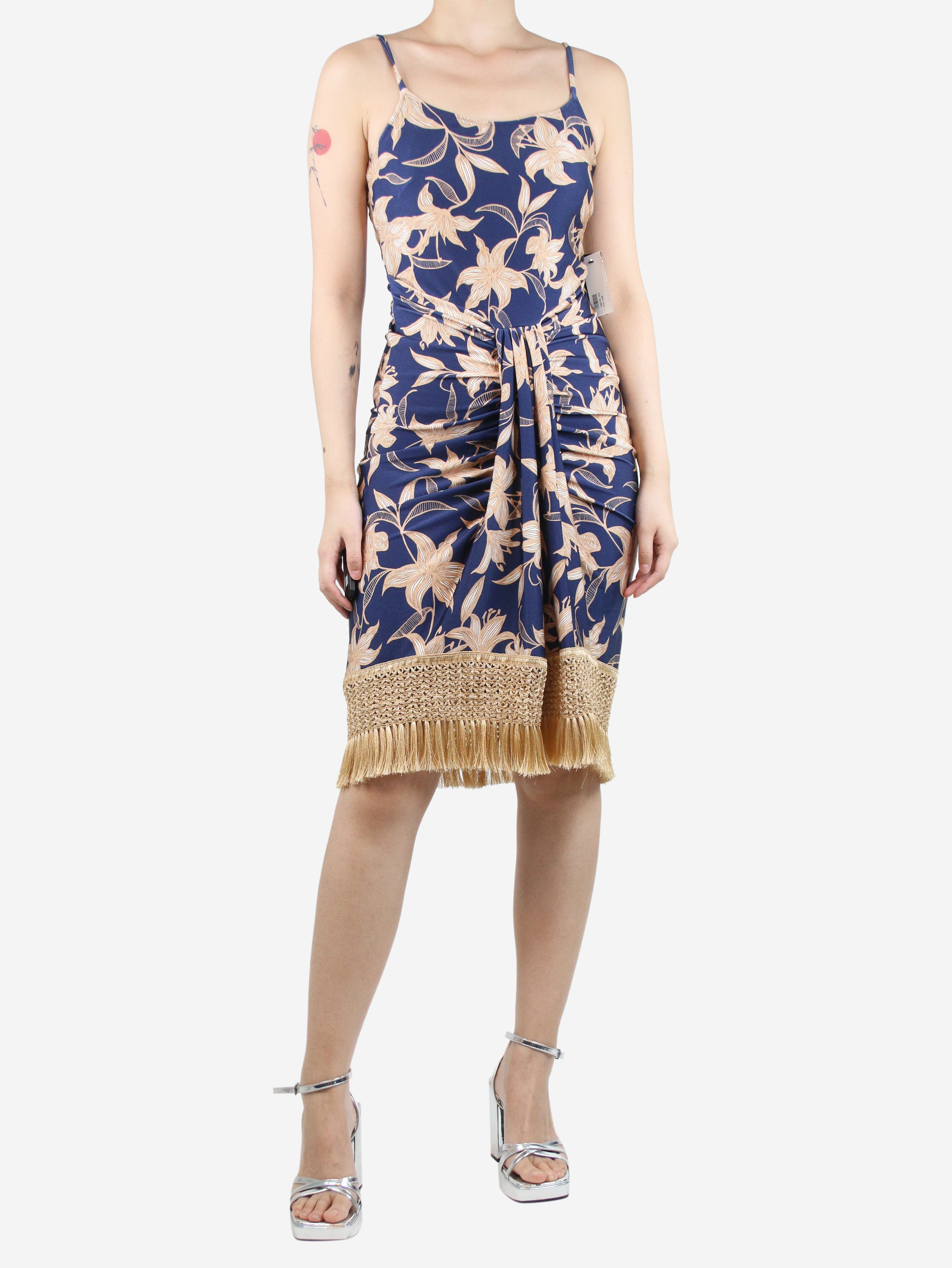 Blue floral-printed fringe mini dress - size L Dresses PatBo 