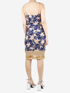 Blue floral-printed fringe mini dress - size L Dresses PatBo 