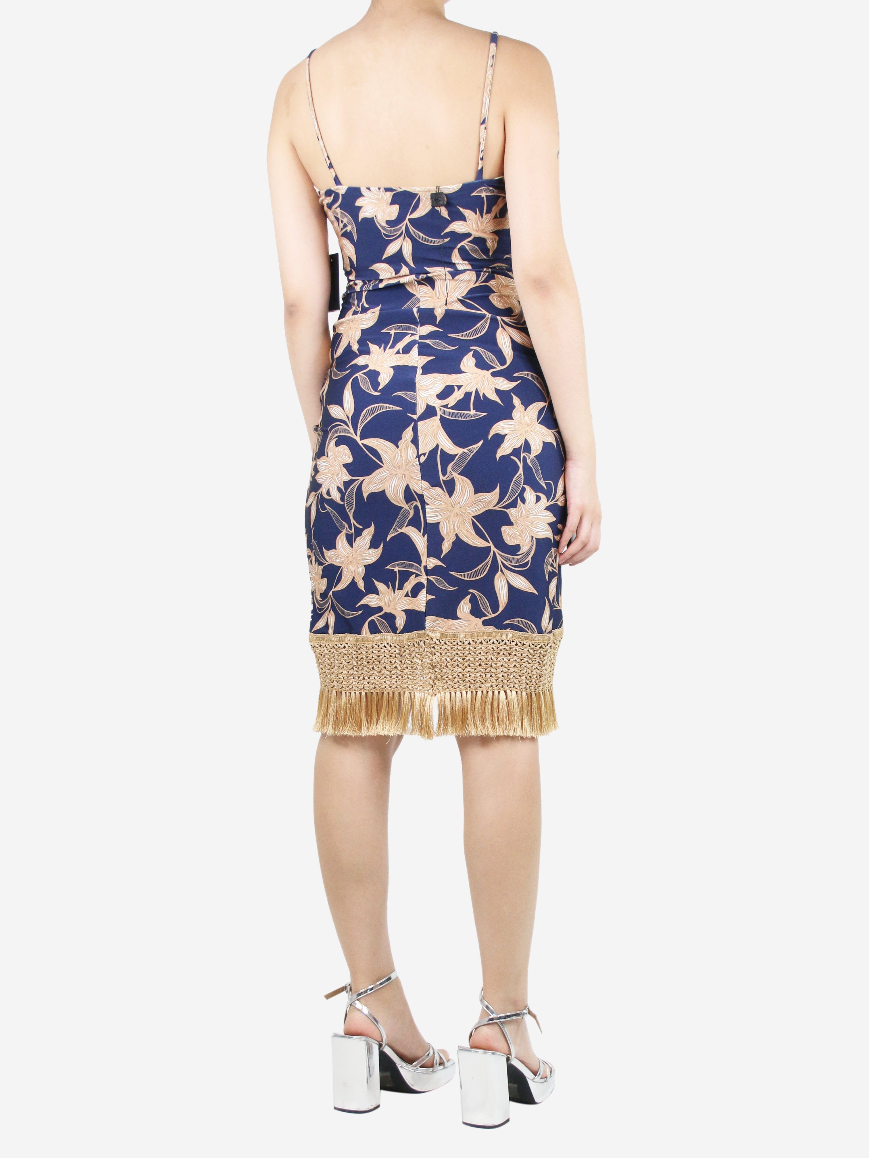Blue floral-printed fringe mini dress - size L Dresses PatBo 