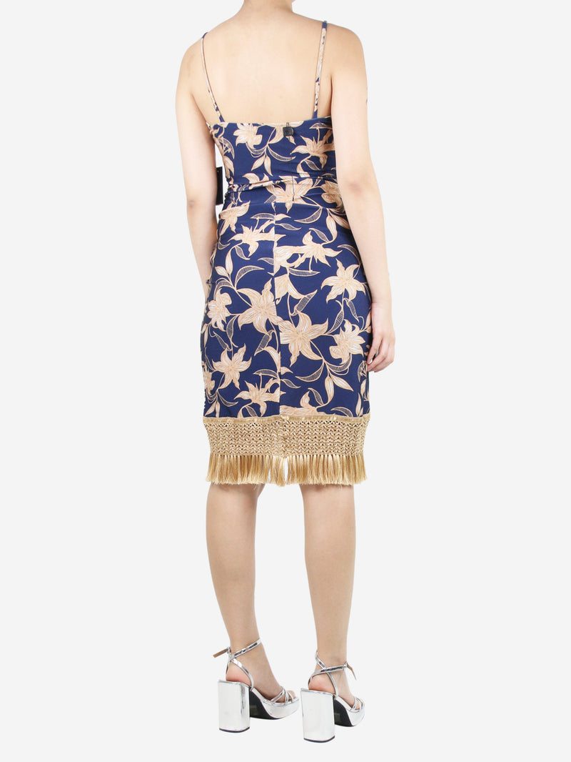 Blue floral-printed fringe mini dress - size L Dresses PatBo 