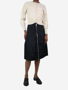Ganni Black zip detail nylon midi skirt - size EU 34
