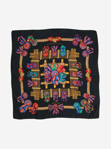 Hermes Black Les Rubans Du Cheval silk scarf