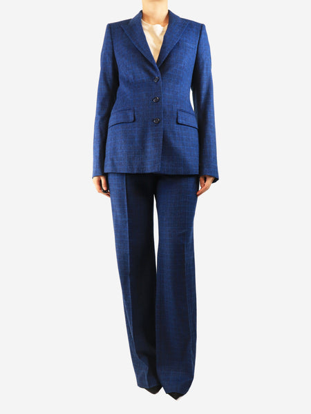 Blue abstract-check wool jacket and trouser set - size UK 10 product image