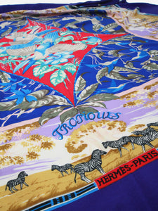 Hermes Blue Tropiques printed scarf