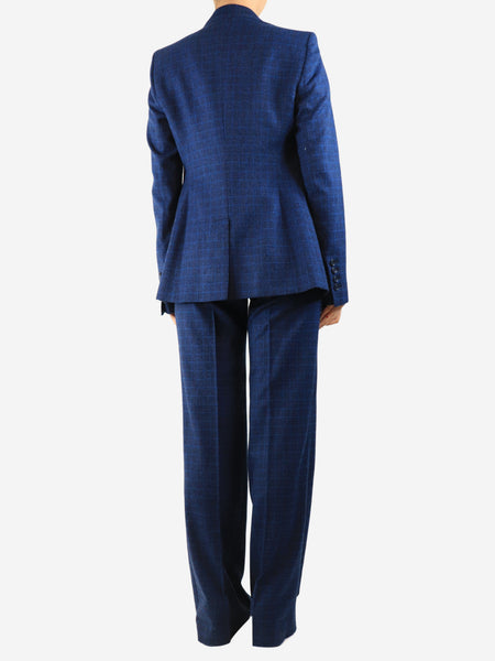 Blue abstract-check wool jacket and trouser set - size UK 10 alternate image