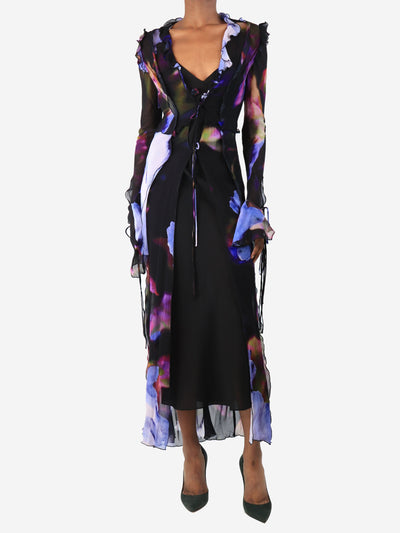 Purple and black floral wrap wrap dress - size S Dresses Rat & Boa 
