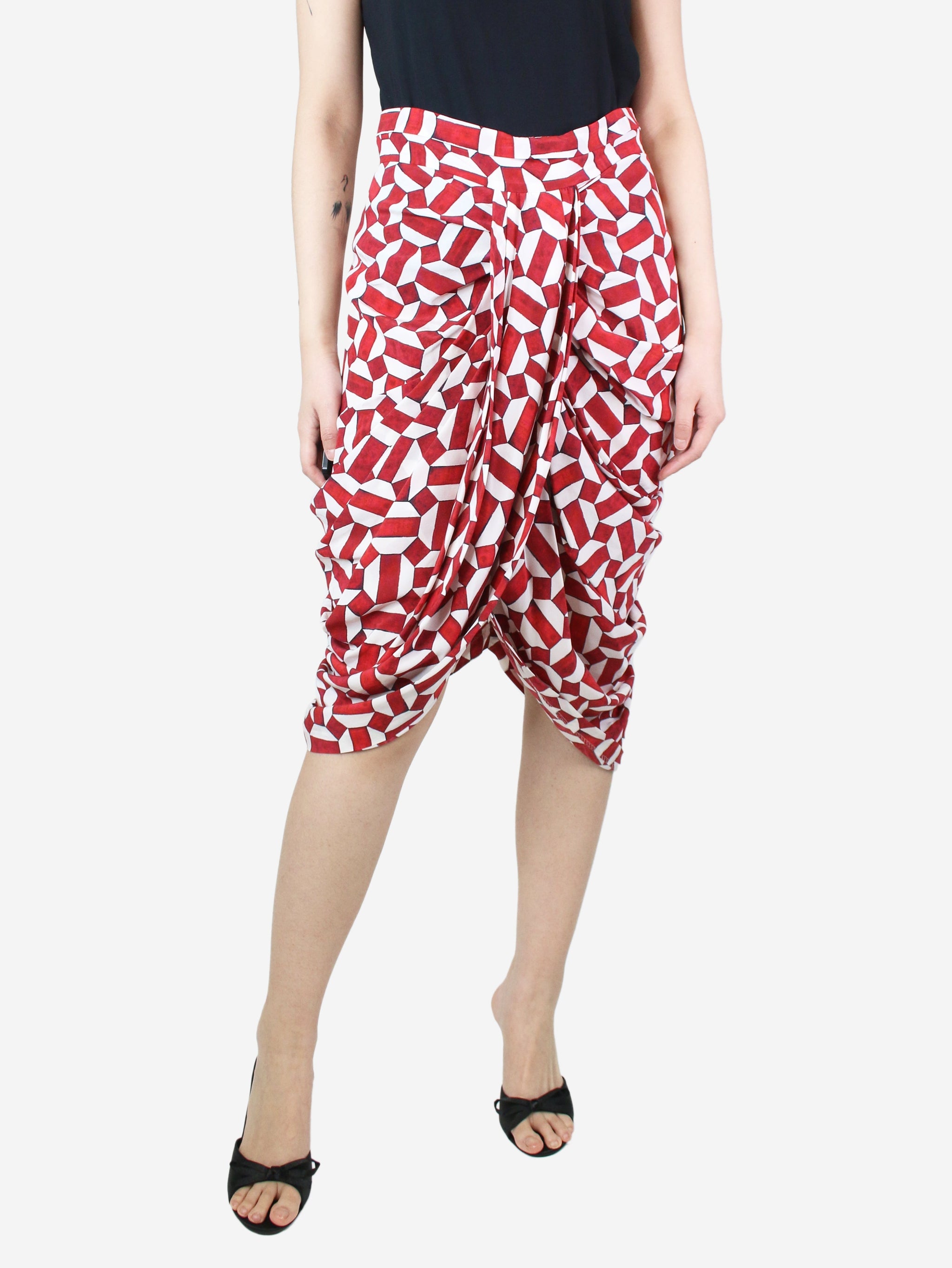 Isabel Marant pre-owned red geometric printed gathered skirt - size UK ...