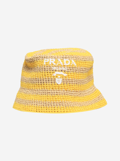 Yellow striped raffia bucket hat Hats Prada 