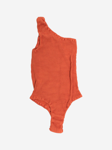 Orange rust seersucker one-shoulder swimsuit - size XS alternate image