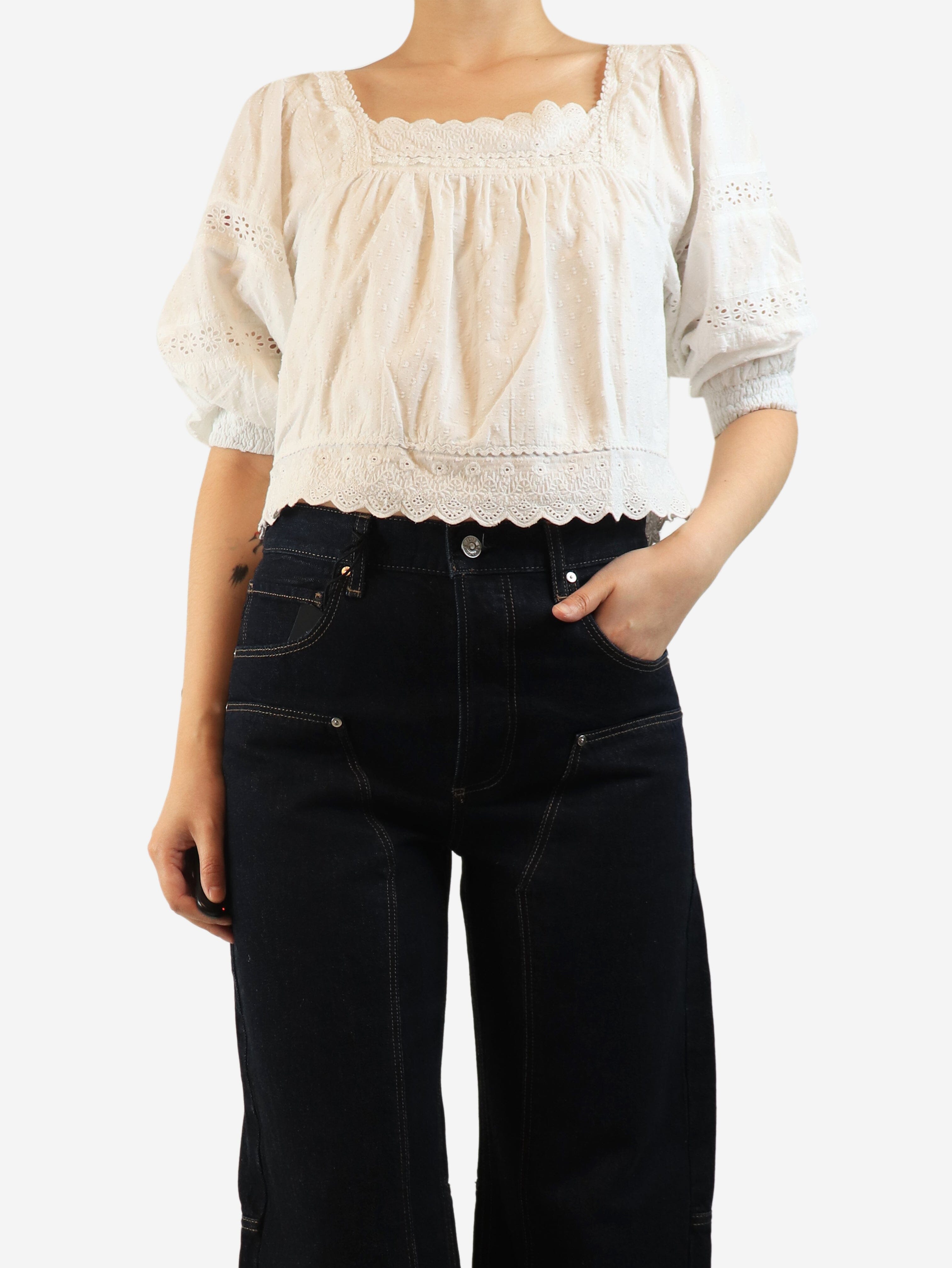 White square-neck milkmaid top - size UK 8 Tops Brora 