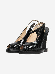 Bottega Veneta Black patent peep-toe wedge heels - size EU 39