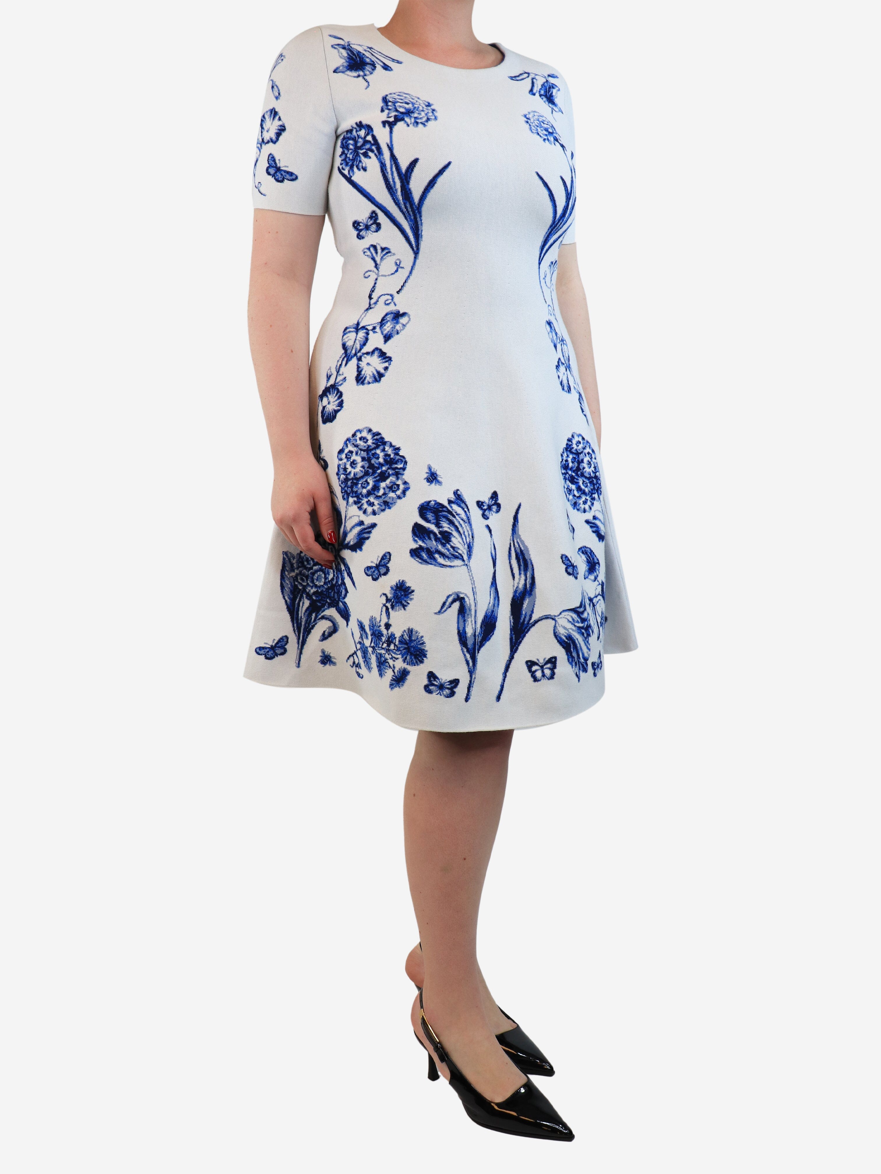 White and blue floral printed dress - size L Dresses Oscar De La Renta 