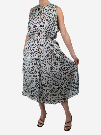 Grey logo print button-up dress with belt - size FR 38 Dresses Balenciaga 