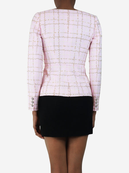 Pink button-up boucle top - size UK 4 alternate image