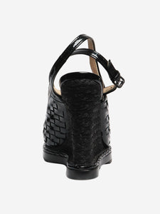 Bottega Veneta Black patent peep-toe wedge heels - size EU 39