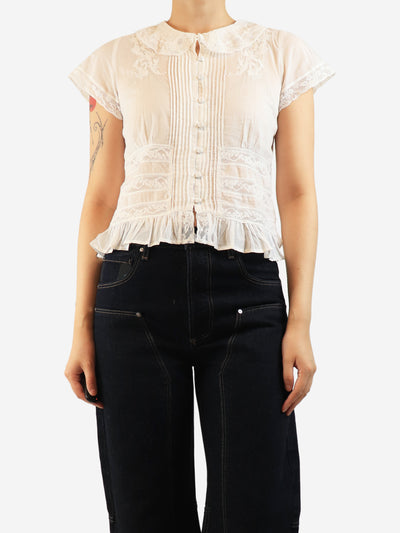 White lace-trim top - size UK 6