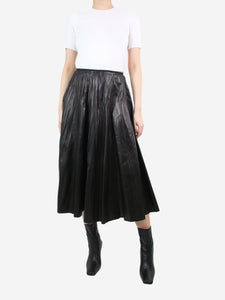 Gucci Black pleated leather midi skirt - size UK 10