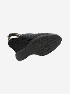 Bottega Veneta Black patent peep-toe wedge heels - size EU 39