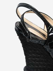 Bottega Veneta Black patent peep-toe wedge heels - size EU 39