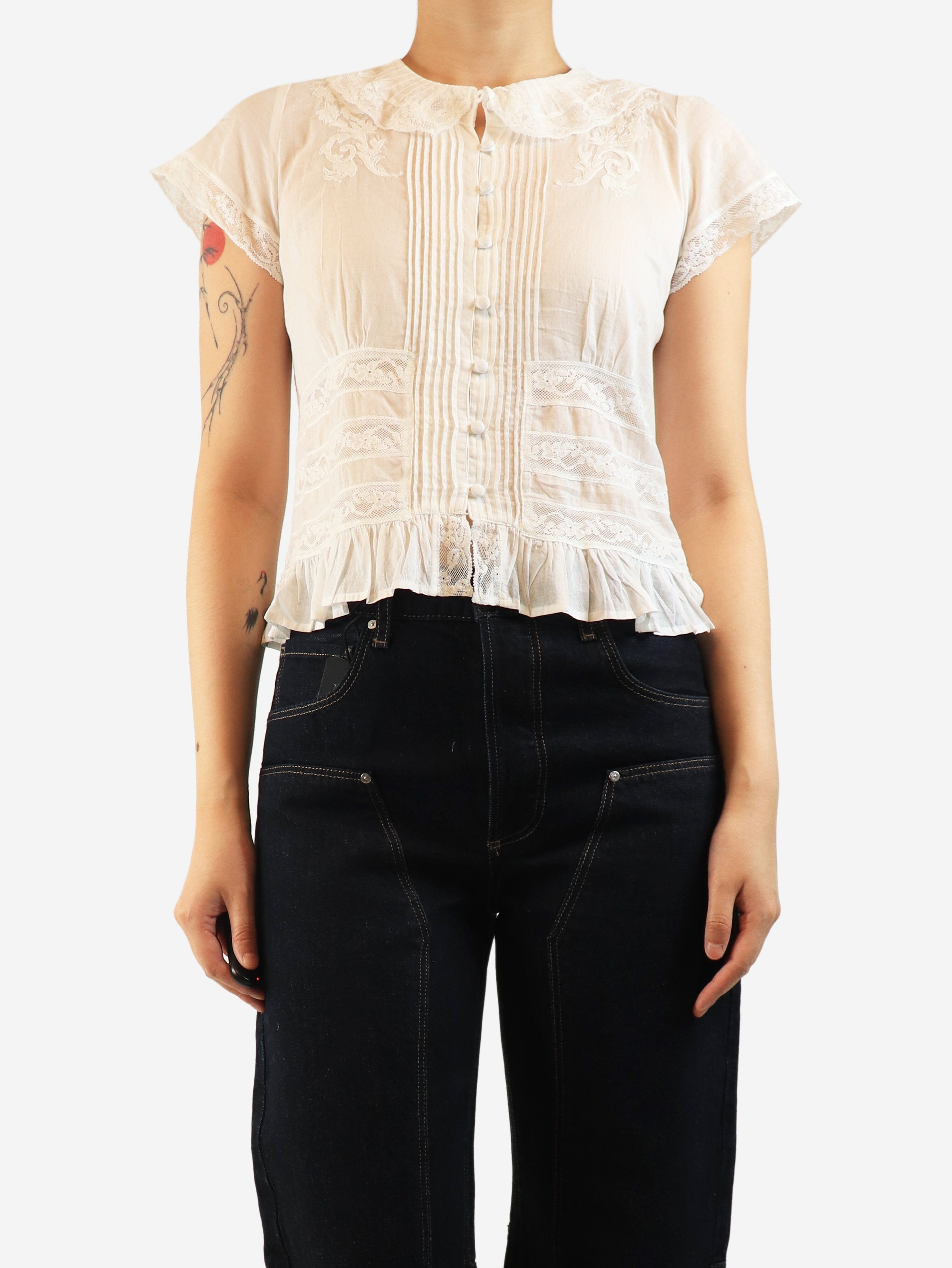 White lace-trim top - size UK 6 Tops Brora x Skye 