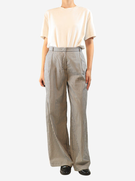 Dark grey cotton striped trousers - size UK 10 alternate image