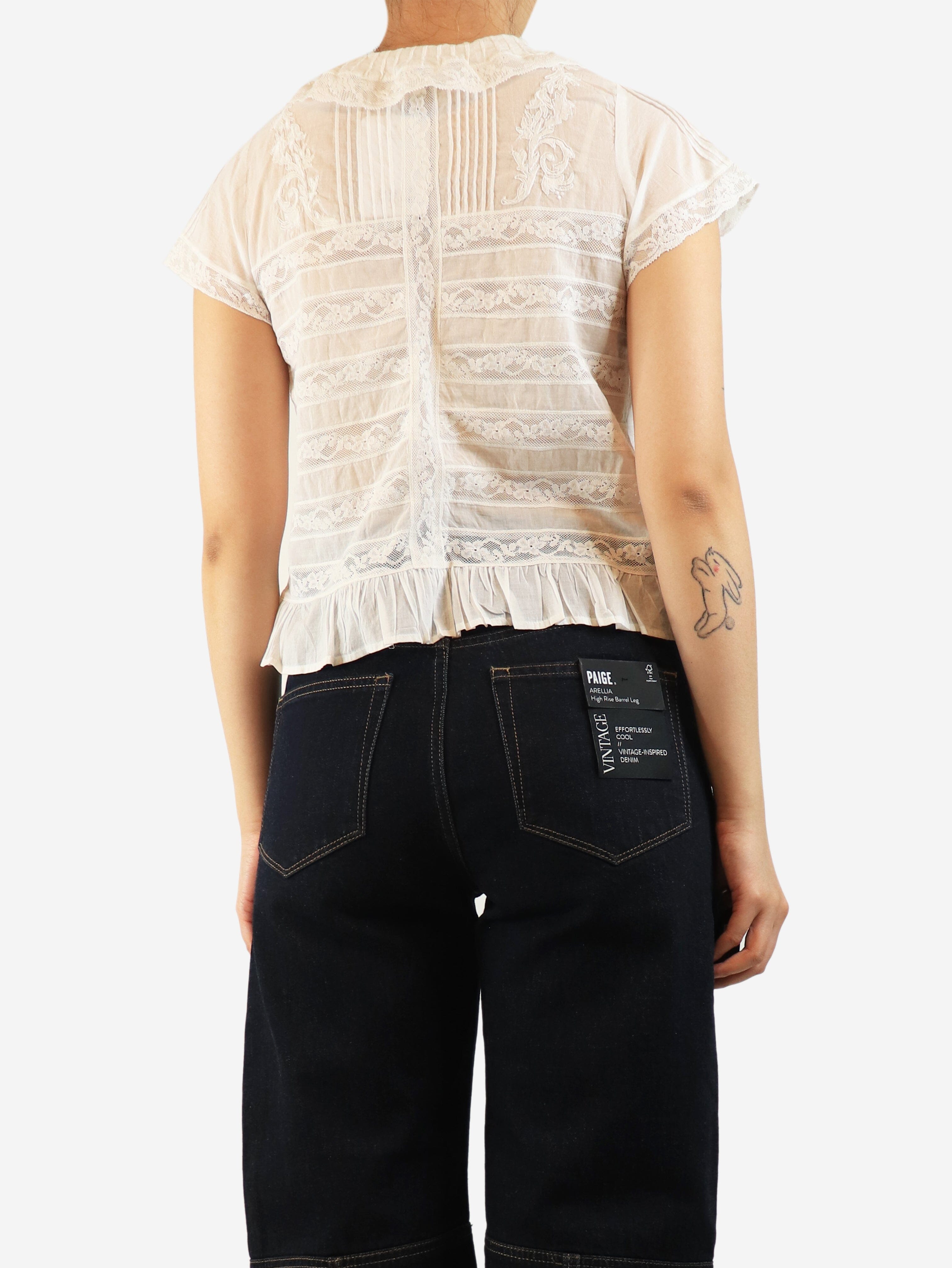 White lace-trim top - size UK 6 Tops Brora x Skye 