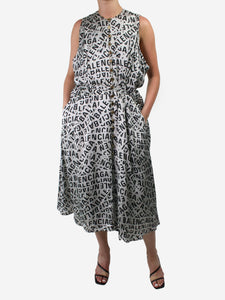 Balenciaga Grey logo print button-up dress with belt - size FR 38