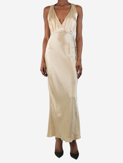 Gold silk midi slip dress - size UK 6