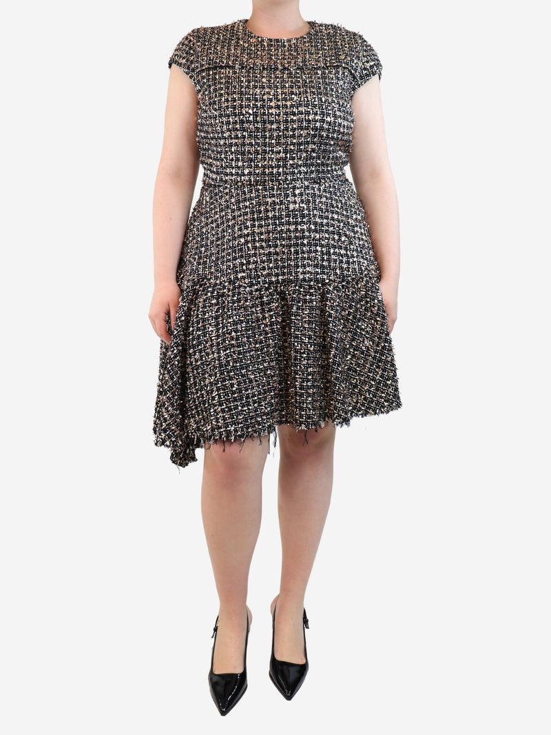 cap sleeved tinsel tweed midi dress