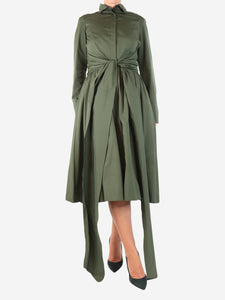 Carolina Herrera Khaki tie-waist midi dress - size UK 12