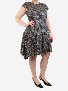 Jason Wu Black cap-sleeved tinsel-tweed midi dress - size UK 16