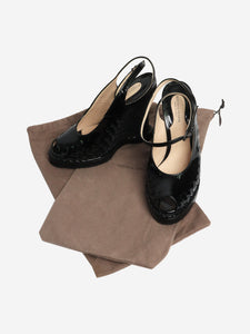 Bottega Veneta Black patent peep-toe wedge heels - size EU 39