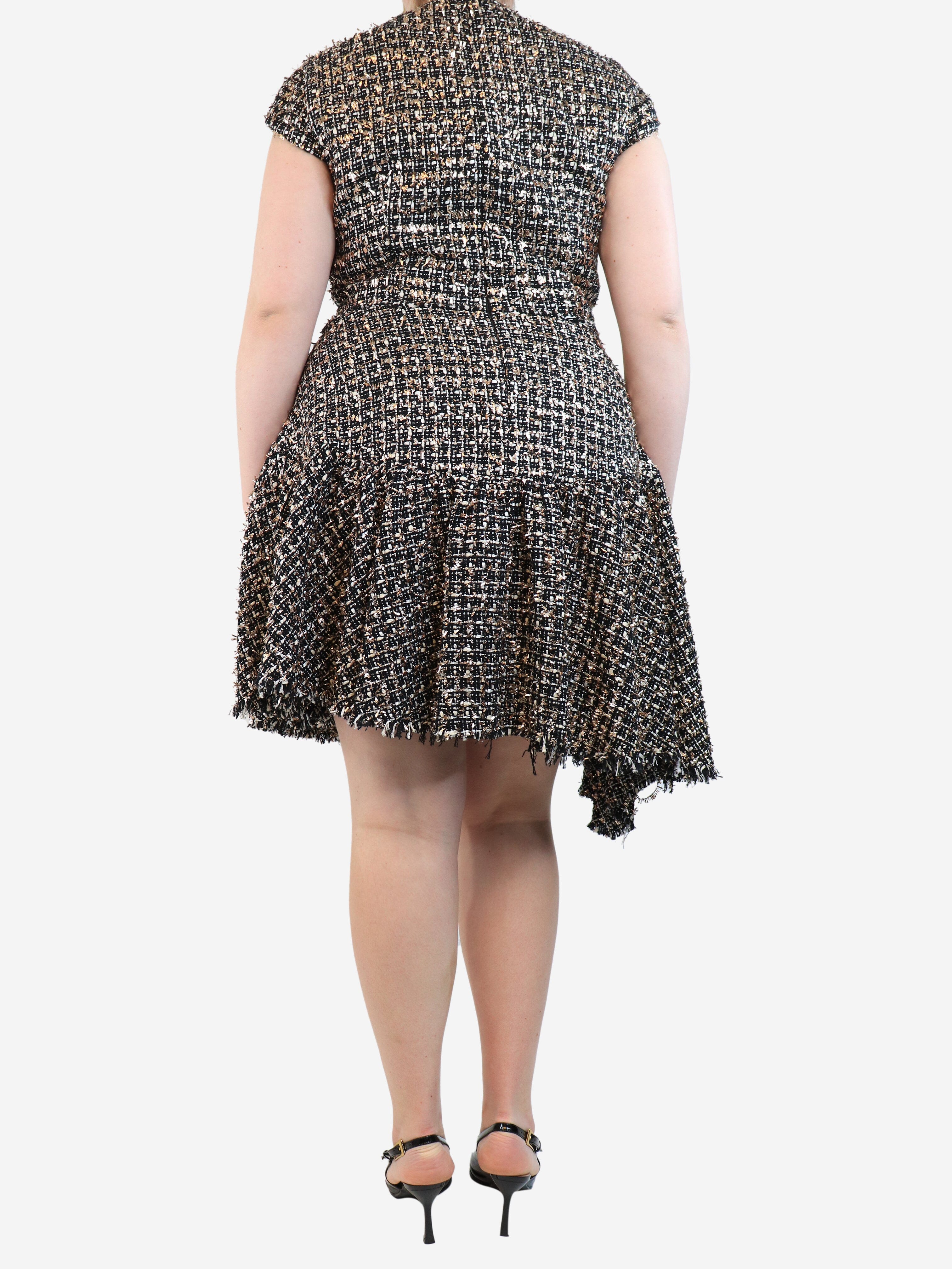Black cap-sleeved tinsel-tweed midi dress - size UK 16 Dresses Jason Wu 