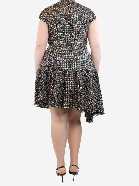 Black cap-sleeved tinsel-tweed midi dress - size UK 16 alternate image