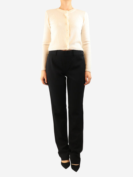 Black satin panel trousers - size UK 12 alternate image