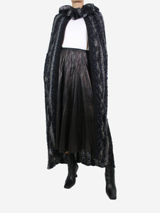 Chanel Grey sleeveless striped wool maxi cardigan cape - size UK 6