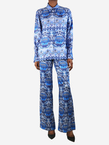 Sandro Blue scarf print shirt and trouser set - size UK 6