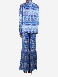 Sandro Blue scarf print shirt and trouser set - size UK 6