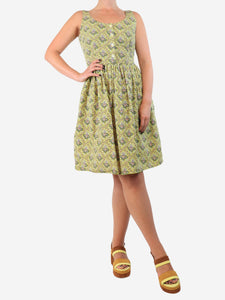 Prada Yellow sleeveless printed mini dress - size UK 8