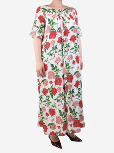 Emilia Wickstead Pink and white rose print maxi dress - size UK 12