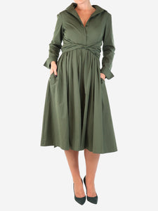 Carolina Herrera Khaki tie-waist midi dress - size UK 12