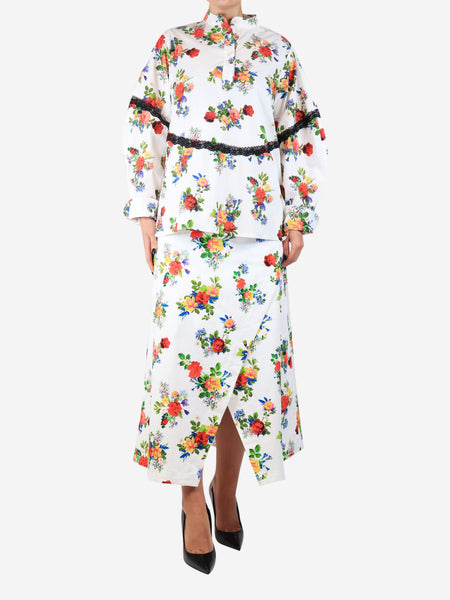 White floral shirt and skirt set - size S product image