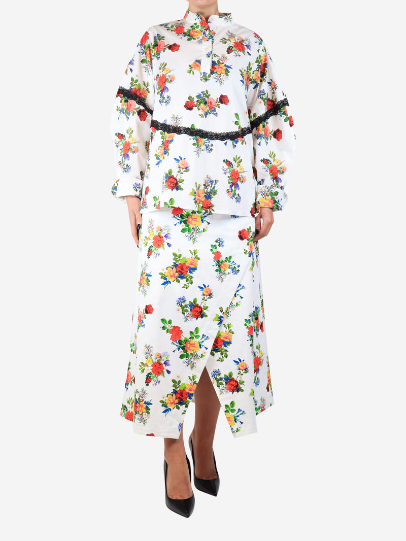 White floral shirt and skirt set - size S Sets Kika Vargas 